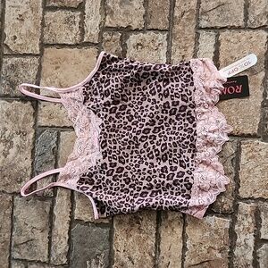 NWT Shein Sexy Lady Leopard Print Lace Trim Detail Knot Net Fabric